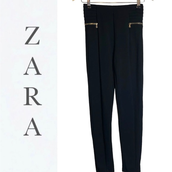 Zara Pants - Zara Black Moto Style Pants with gold zippers size XS